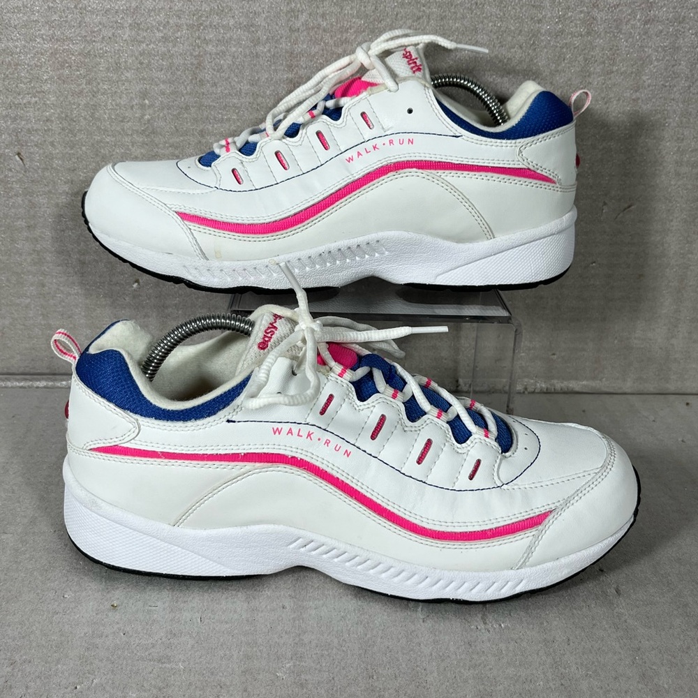 Easy Sprit Romy Leather Walk Run White/Pink/Blue Athletic Shoes W's Size 10.5 M
